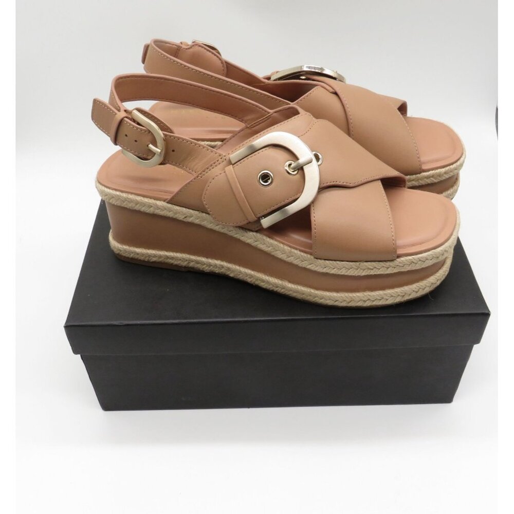Marc Fisher Women's Espadrille Sandals Tan Faux Leather Adjustable Straps 7 NEW